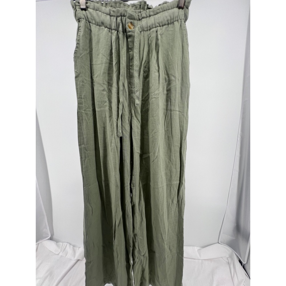 Thread Supply High Waisted Wide Leg Gauze‎ Pants Sage Green Relaxed Fit Size S